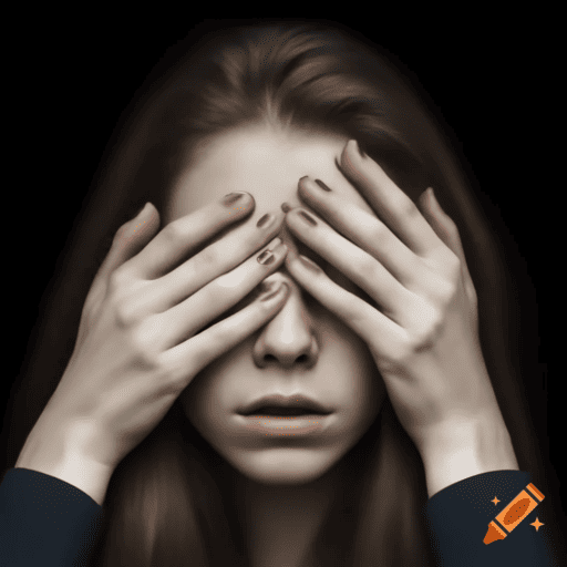 uma mulher tampando os olhos, representando a dificuldade em entender a causa emocional da fibromialgia