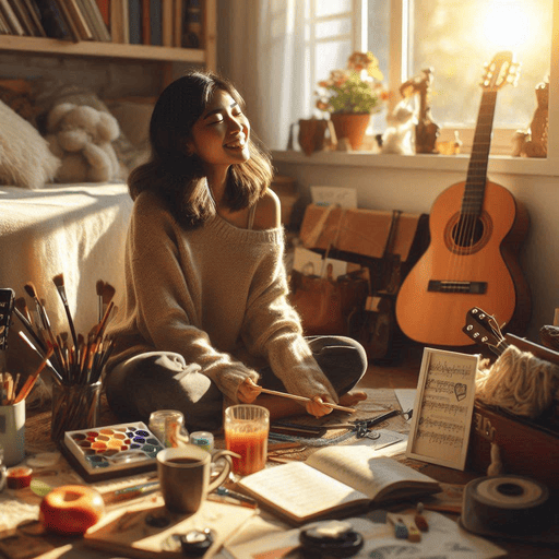 mulher dedicando tempo aos seus hobbies, como pintura e música é uma das dicas para controlar a ansiedade.