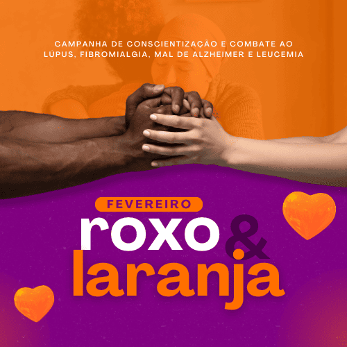 pessoas de mãos dadas na campanha do fevereiro roxo e laranja