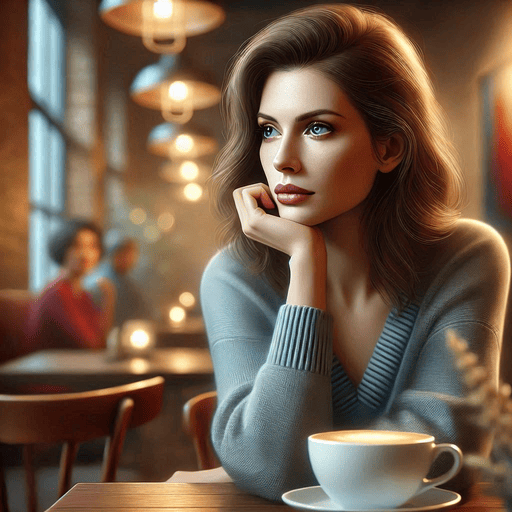 mulher com ansiedade, fitando o vazio, sozinha em um bar