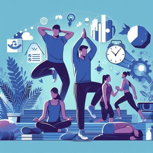 ilustração de pessoas encaixando exercícios físicos na rotina em busca de atividade física e bem-estar