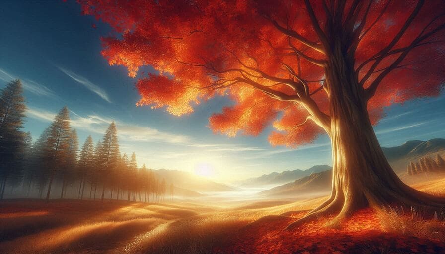 árvore com folhas amareladas, simbolizando a meditação de outono