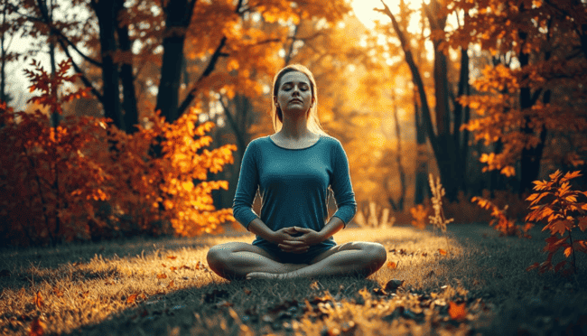 mulher meditando para ter saúde no outono