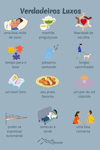 infográfico com pequenos e verdadeiros luxos da vida