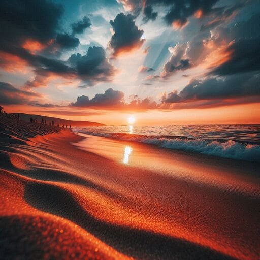 um por do sol na praia, maravilha da natureza