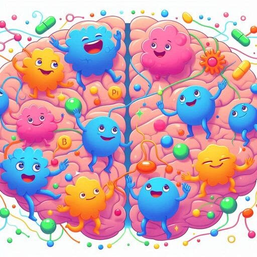 ilustração de cérebro inundado de neutrotransmisores da felicidade