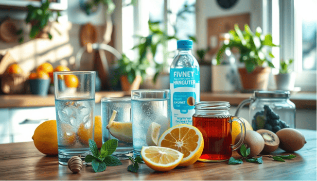 mesa com várias bebidas para curar a ressaca